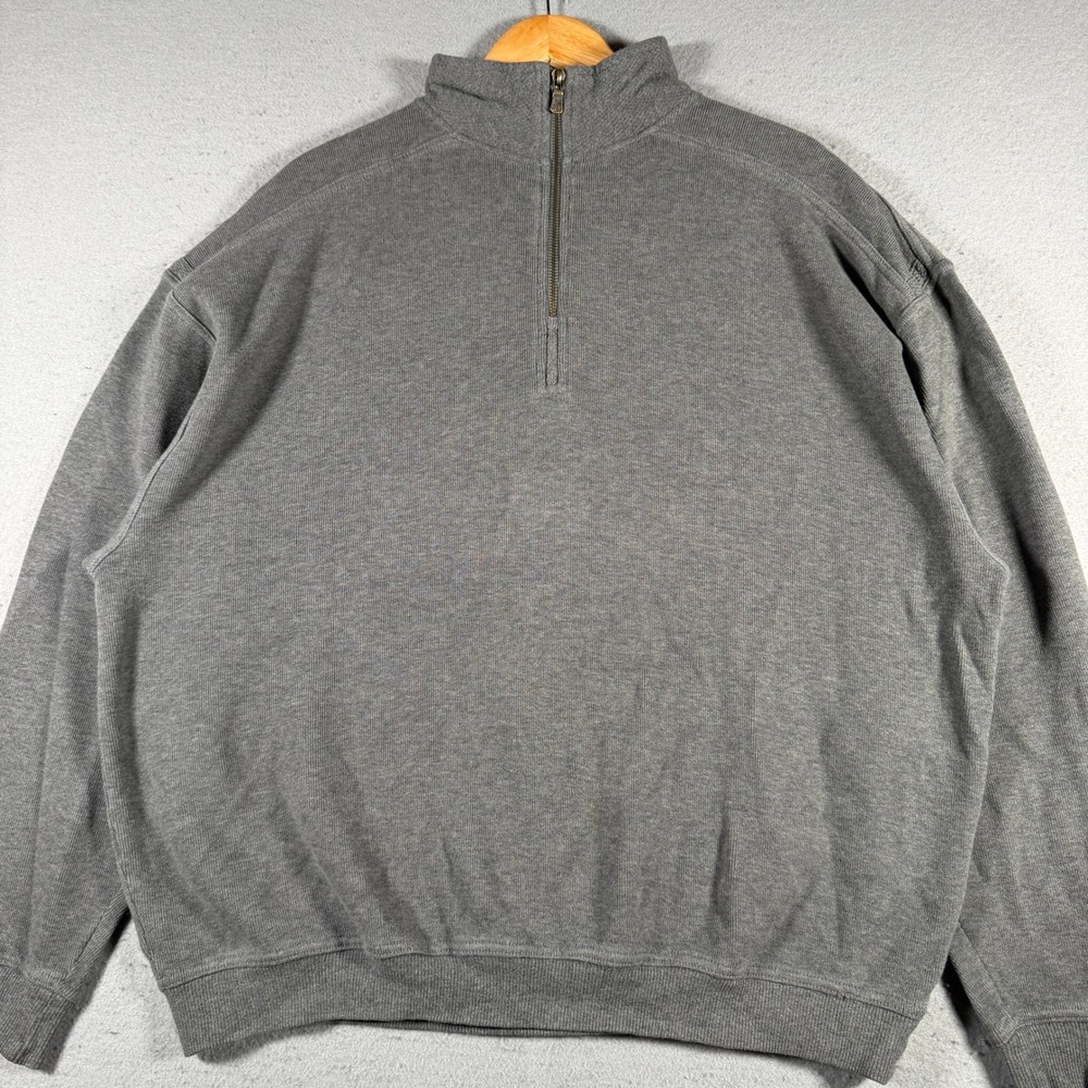 Tommy Bahama Men XL Gray Cotton Ribbed Quarter Zip Mock Neck Sweater Relaxed Fit